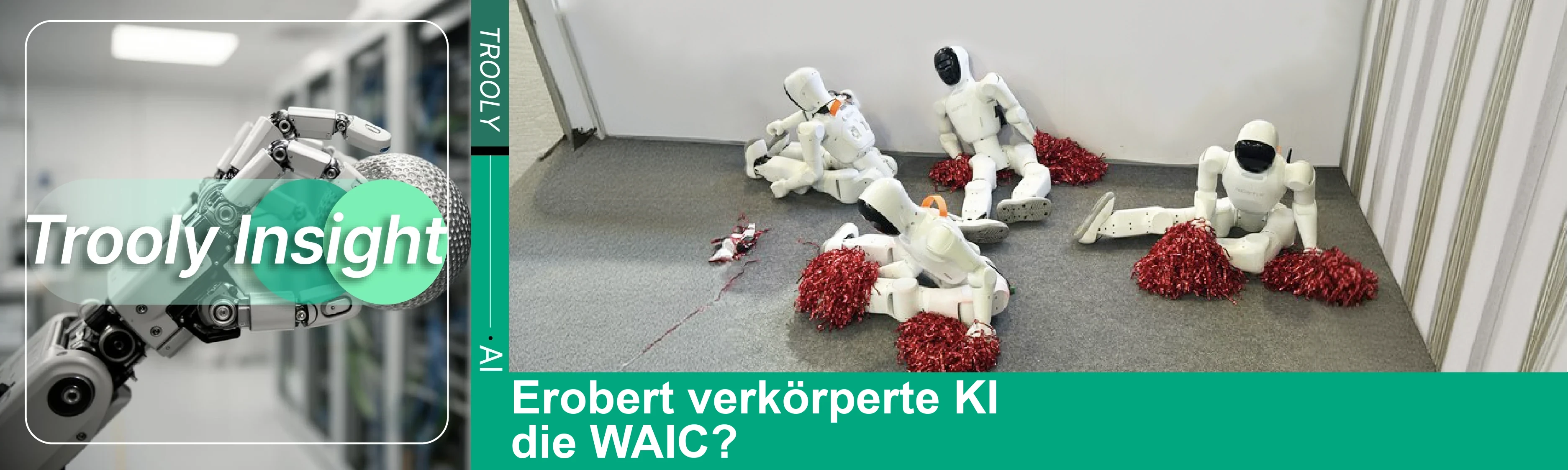 Originales Trooly-Insight-Titelbild zur WAIC 2026 mit verkörperten Robotern im Einsatz in einer Messehalle.